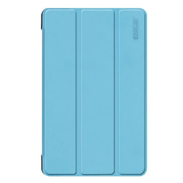 ENKAY PU Leatherette + Plastic Bottom Case with Three-folding Holder for Galaxy Tab A 8 (2019) P200 / P205(Light Blue)