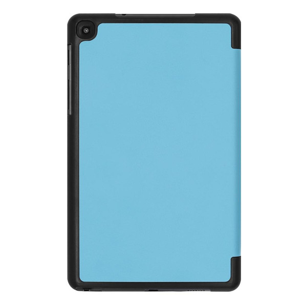 ENKAY PU Leatherette + Plastic Bottom Case with Three-folding Holder for Galaxy Tab A 8 (2019) P200 / P205(Light Blue)