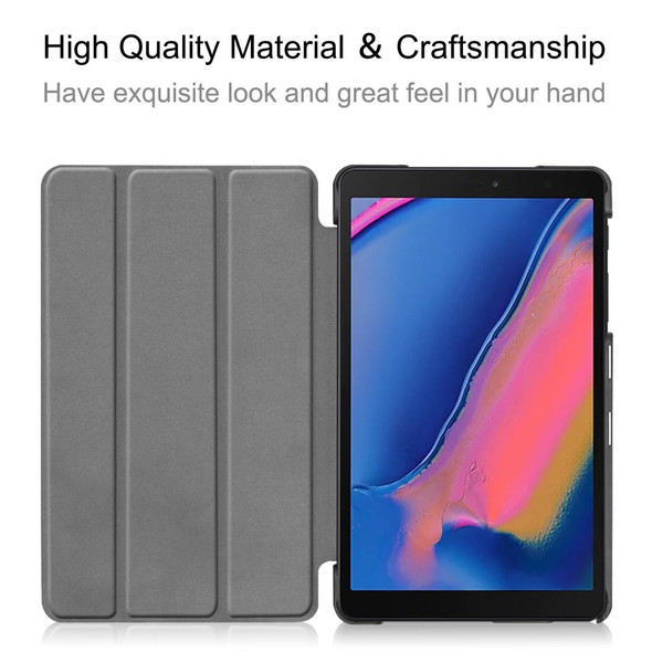 ENKAY PU Leatherette + Plastic Bottom Case with Three-folding Holder for Galaxy Tab A 8 (2019) P200 / P205(Dark Blue)