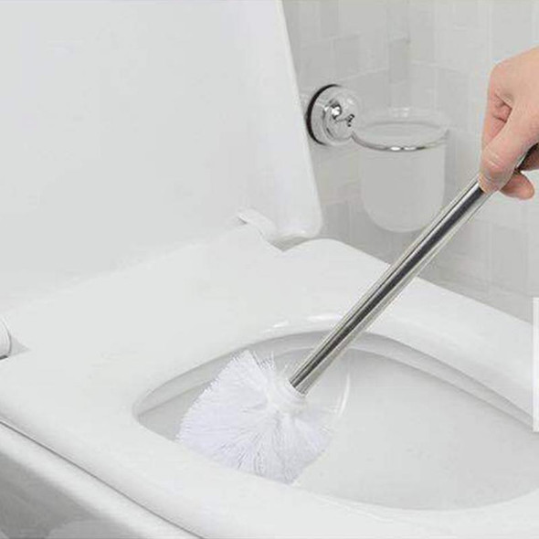 2PCS Stainless Steel Handle Toilet Brush Suit Household Hanger Frame Cleaning Brush(White)