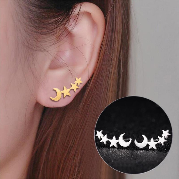 Simple Moon Star Stud Earrings for Women Birthday Gift Jewelry(Silver )