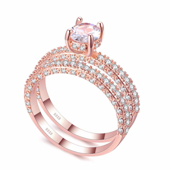 Double Row - Women Fashion Cubic Zirconia Wedding Engagement ring, Ring Size:9(Rose Gold Deputy Ring)