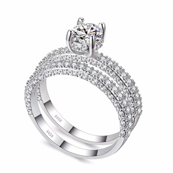 Double Row - Women Fashion Cubic Zirconia Wedding Engagement ring, Ring Size:9(Round White Gold)