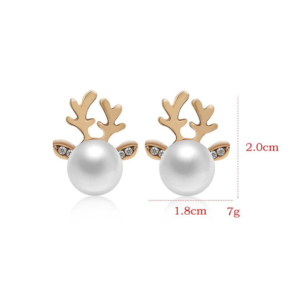 2 Pairs Micro-set Pearl Antler Earrings Deer Head  Earrings Elk Ear Studs(Gold)