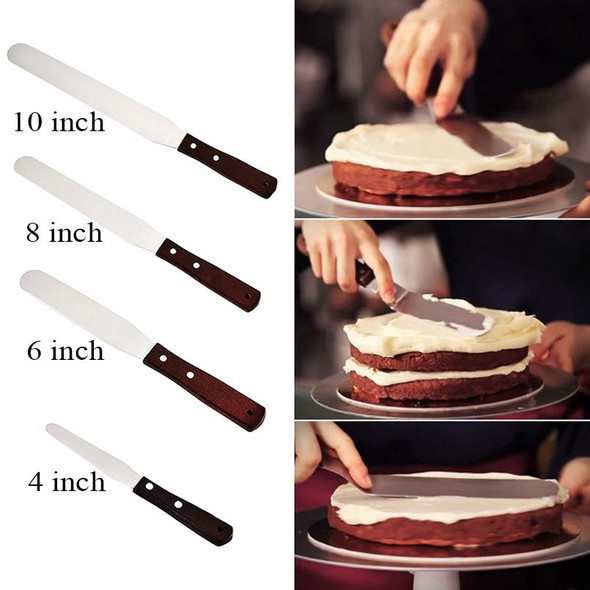 3 PCS Wooden Handle Spatula Baking Stainless Steel Cake Straight Knife(6 Inch With Hole Curved Body)