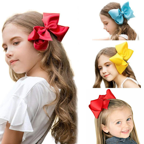 5 PCS 6 Inch Colorful Kids Girls Big Solid Ribbon Hair Bow Clips(40)