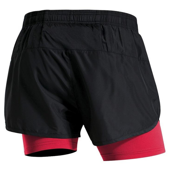 Men Fake Two-piece Sports Stretch Shorts (Color:Black Red Size:XL)