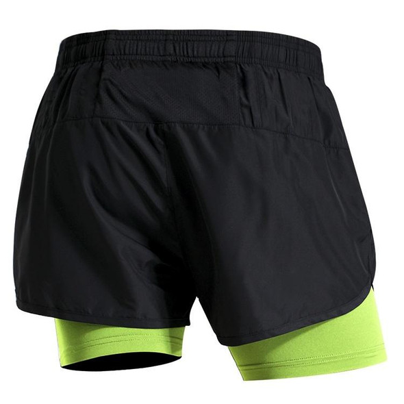 Men Fake Two-piece Sports Stretch Shorts (Color:Black Green Size:XXXL)