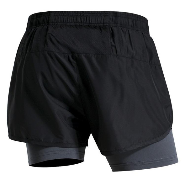 Men Fake Two-piece Sports Stretch Shorts (Color:Black Gray Size:XXXL)
