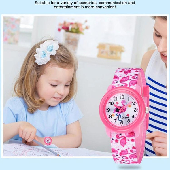 JNEW A369-86321 Children Waterproof Time Cognitive Cartoon Ribbon Quartz Watch(Flamingo)