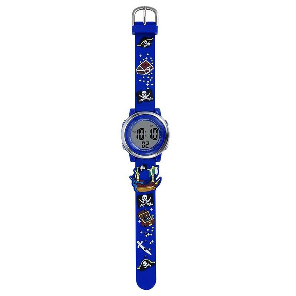 JNEW A380-20092 Children Cartoon 3D Pirate Ship Waterproof Time Cognitive Multifunction Sports LED Electronic Watch(Blue)