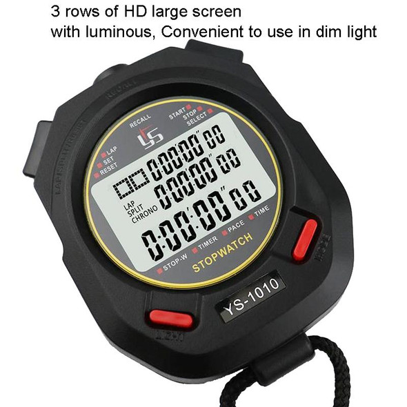 YS 3 Rows Display Luminous Stopwatch Timer Training Referee Stopwatch, Style: YS-1030 30 Memories
