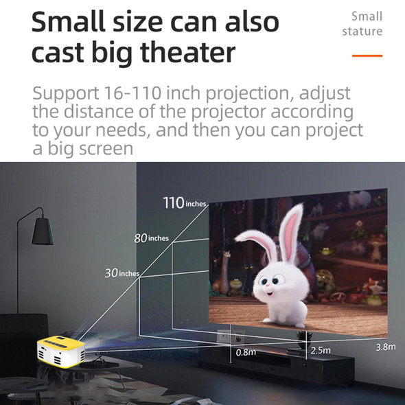 T20 320x240 400 Lumens Portable Home Theater LED HD Digital Projector, Same Screen Version, US Plug(Black White)