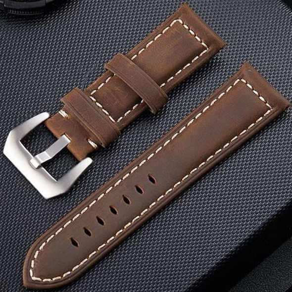 Crazy Horse Layer Frosted Silver Buckle Watch Leatherette Watch Band, Size: 20mm (Dark Brown)
