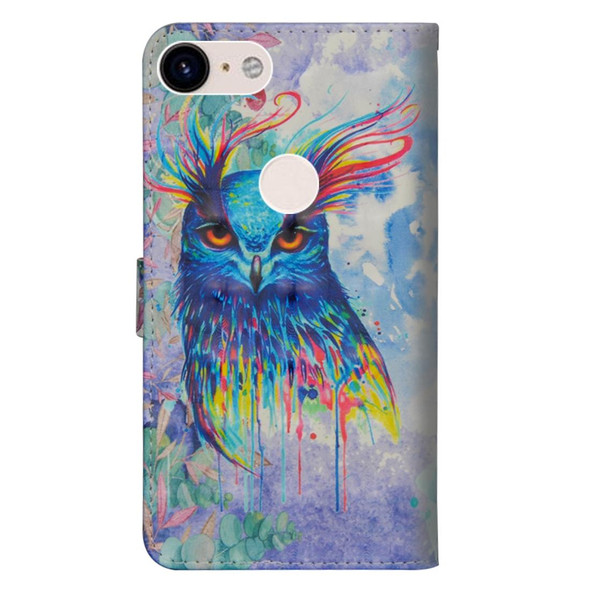 3D Painting Pattern Coloured Drawing Horizontal Flip TPU + PU Leatherette Case with Holder & Card Slots & Wallet - Google Pixel 3a XL(Watercolor Owl)