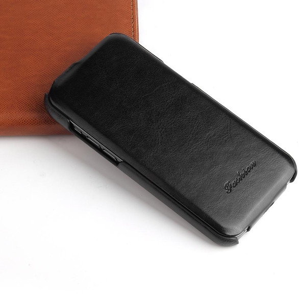 Fierre Shann Retro Oil Wax Texture Vertical Flip PU Leatherette Case - iPhone 12 / 12 Pro(Black)