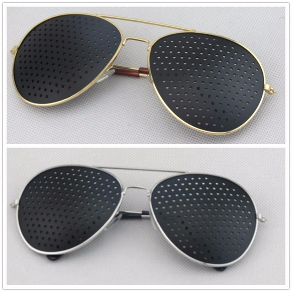 2 PCS Pin-hole Glasses Pin Hole Sunglasses Eye Exercise Eyesight Natural Healing Vision Correction and Improvement(Golden Color Frame)