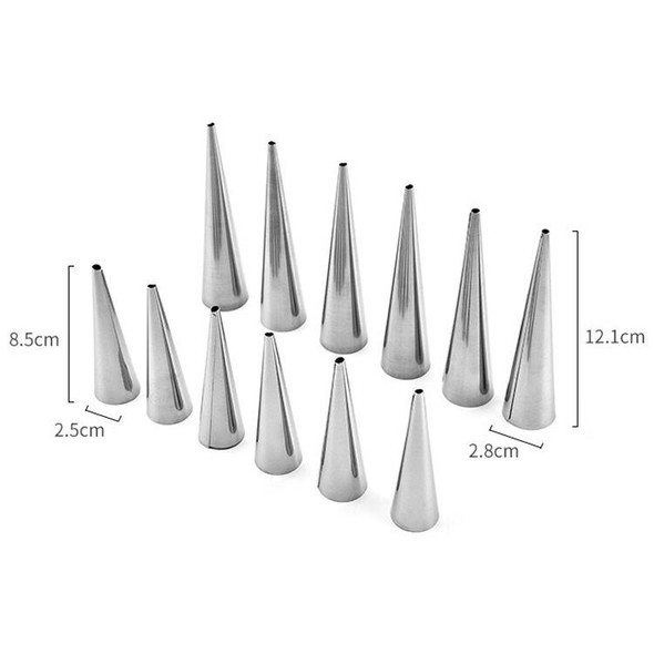 5 PCS Cone Roll Moulds Stainless Steel Spiral Nozzle Croissants Pastry Cream Horn Cake Mold(Large 12x3x3cm )