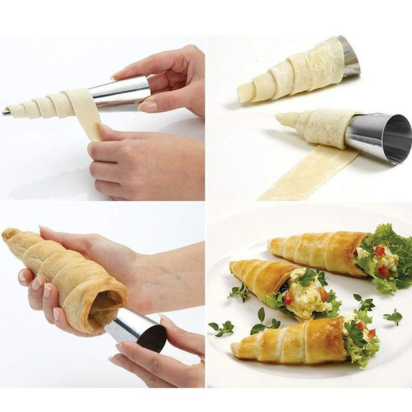 5 PCS Cone Roll Moulds Stainless Steel Spiral Nozzle Croissants Pastry Cream Horn Cake Mold(Large 12x3x3cm )