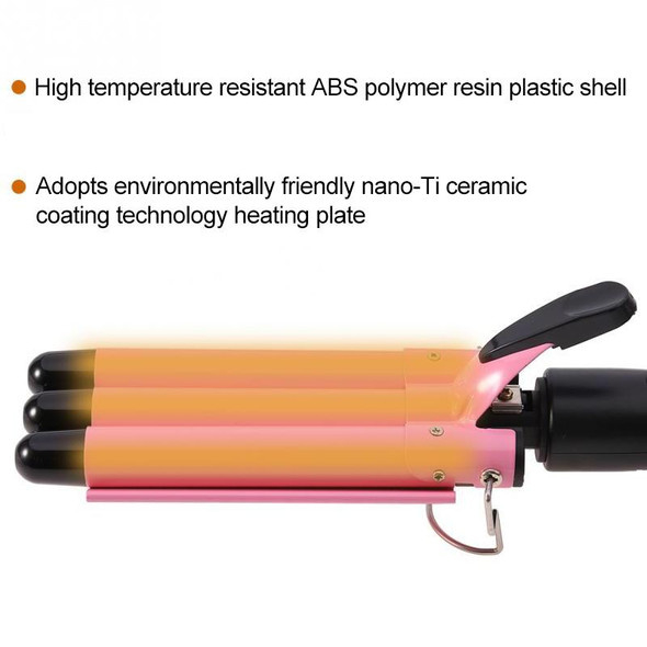 20-32m Automatic Ceramic Perm Splint Hair Curler 3 Barrels Big Wave Hair Curling Iron Tools, Size:32mm(Pink)