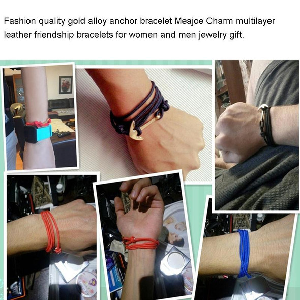 Alloy Anchor Charm Multilayer Leatherette Friendship Bracelets (Navy Blue)