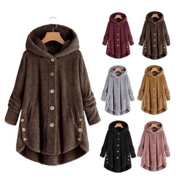 Button Plush Irregular Solid Color Coat (Color:Navy Blue Size:XXL)