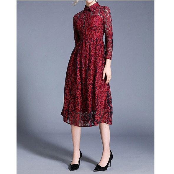 Fashion Vintage Elegant Lace Dress (Color:Wine Red Size:M)
