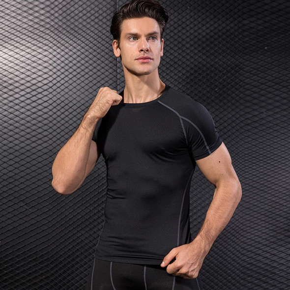 Fitness Running Training Suit Stretch Quick Dry Tight Short Sleeve T-shirt (Color:Black Size:S)