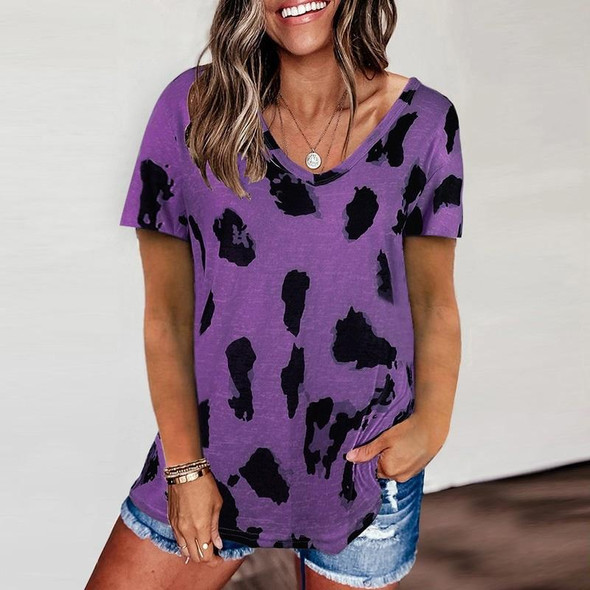 Leopard Texture Print Loose Short Sleeve T-Shirt for Ladies (Color:Purple Size:XXL)