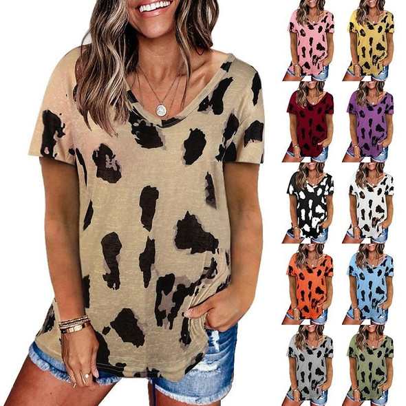 Leopard Texture Print Loose Short Sleeve T-Shirt for Ladies (Color:Sky Blue Size:XXL)