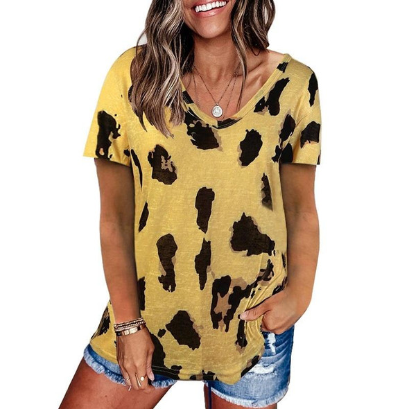 Leopard Texture Print Loose Short Sleeve T-Shirt for Ladies (Color:Yellow Size:XXXL)