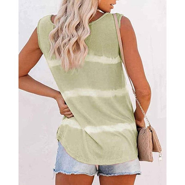 Loose Tie-dye Striped Printed Vest T-shirt for Ladies (Color:Green Size:XXXL)