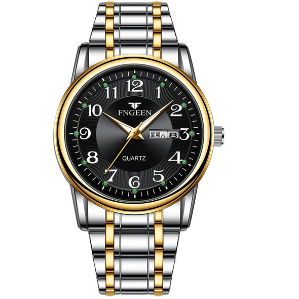 FNGEEN 7888 Large Digital Dial Quartz Steel Band Watch(Gold Black Surface)