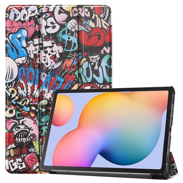 Samsung Galaxy Tab S6 Lite P610 10.4 inch Colored Drawing Horizontal Flip Leather Case, with Three-folding Holder(Graffiti)