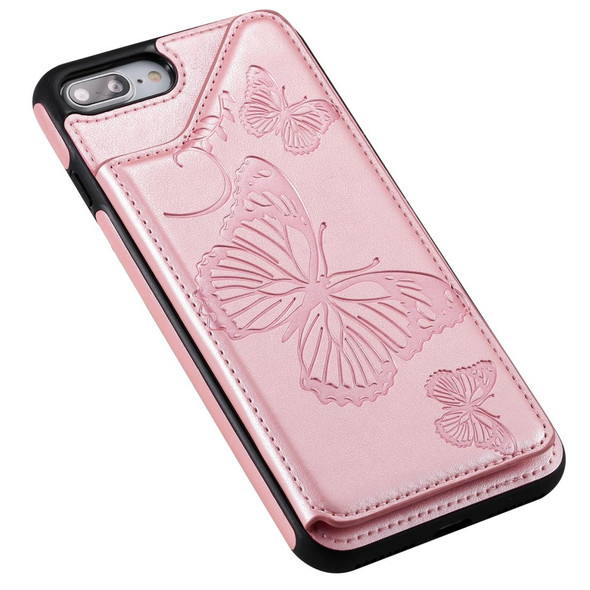 iPhone 8 Plus & 7 Plus Butterfly Embossing Pattern Shockproof Protective Case with Holder & Card Slots & Photo Frame(Rose Gold)