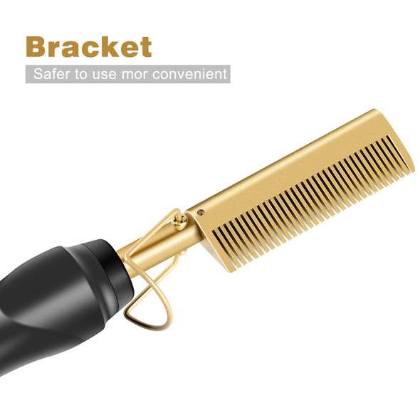 Multifunctional Comb Dry And Wet Dual-Use Curly Hair Straightening Stick Electric Perm Comb UK Plug(Golden)