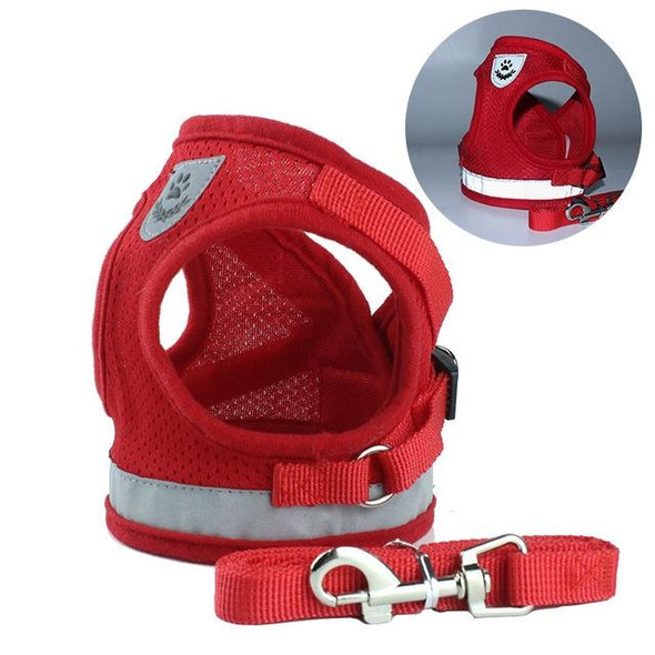 Adjustable Polyester Mesh Reflective Vest Lead Leash for Pet Dog, Size:S(Red)
