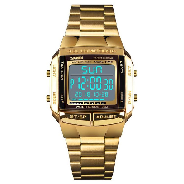 SKMEI 1381 Multifunctional Men Outdoor Business Sport Noctilucent Waterproof Digital Wrist Watch(Gold)