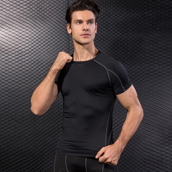 Fitness Running Training Suit Stretch Quick Dry Tight Short Sleeve T-shirt (Color:Grey Size:L)