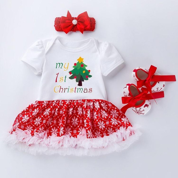 Baby Short-sleeved Cartoon Print Dress Shoes Three-piece Set (Color:Lantern Christmas Tree Size:73)