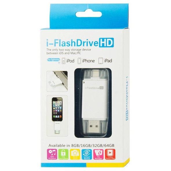 16GB i-Flash Driver HD U Disk USB Drive Memory Stick for iPhone / iPad / iPod touch(White)