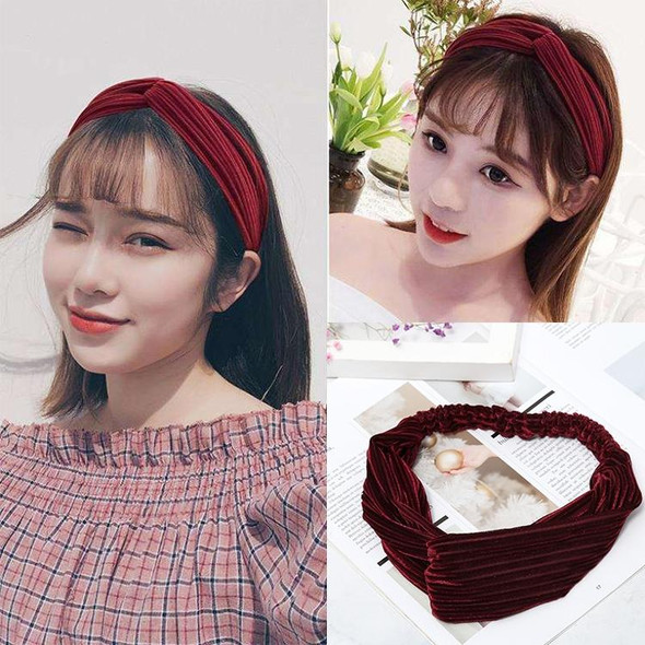 2 PCS Fashion Velvet Wide Cross Knot Headbands Women Elastic Hair Bands(Yellow)