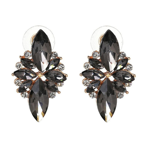 Five-leaf Petal Crystal Earrings Pink Diamond Earrings Simple Jewelry(black)