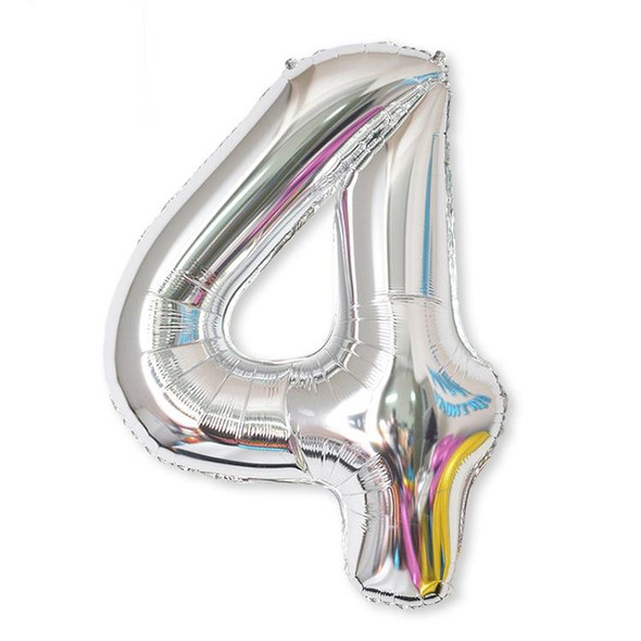 2 PCS 40 Inch Aluminium Foil Number Balloons Birthday Wedding Engagement Party Decor Kids Ball Supplies(4-Silver)