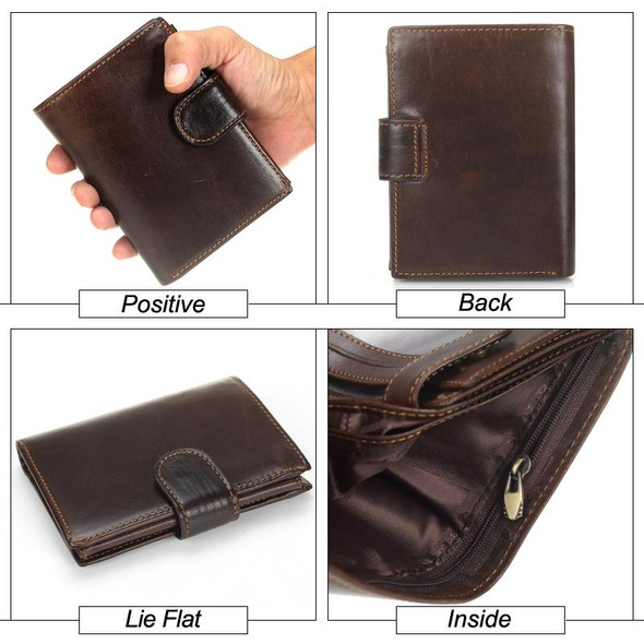 Vintage Men Wallet Genuine Leather Short Wallets Male Multifunctional Cowhide Male Purse Coin Pocket Photo Card Holder(Dark Coffee)