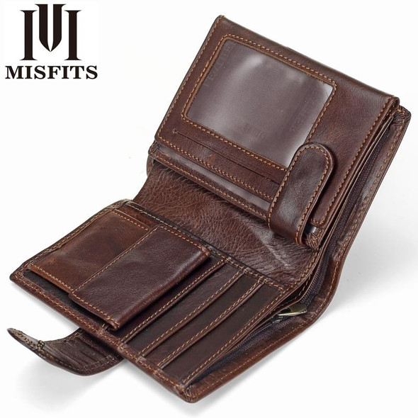 Vintage Men Wallet Genuine Leather Short Wallets Male Multifunctional Cowhide Male Purse Coin Pocket Photo Card Holder(Dark Coffee)