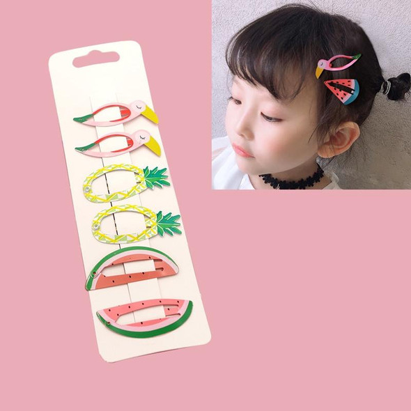 6 PCS/Set Kids Hair Accessories Fruit Hairpins Cartoon Rainbow Hair Clip(Bird pineapple 6#)