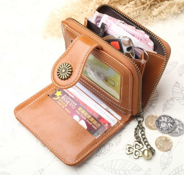 Vintage Button Phone Purses Women Wallets Female Purse Leather Brand Retro Ladies Long Zipper Woman Wallet Card Clutch(Short brown)