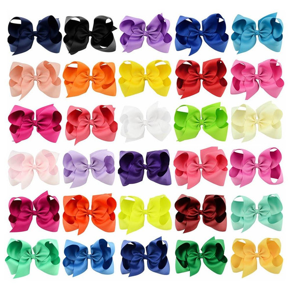 5 PCS 6 Inch Colorful Kids Girls Big Solid Ribbon Hair Bow Clips(36)