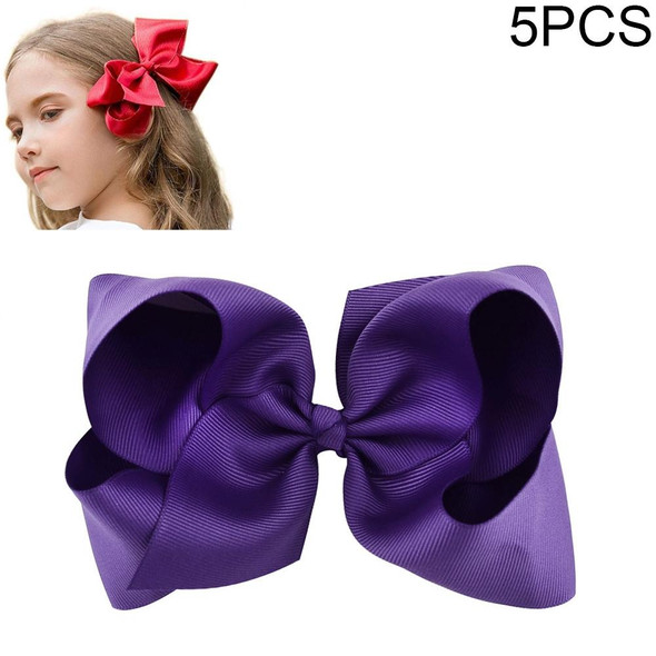 5 PCS 6 Inch Colorful Kids Girls Big Solid Ribbon Hair Bow Clips(26)